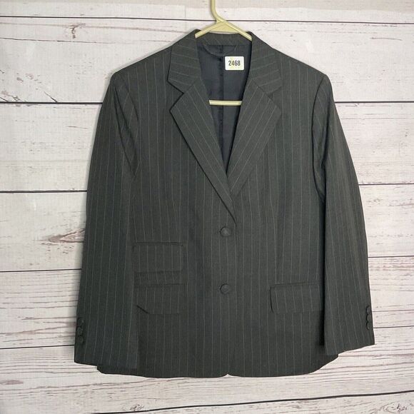 Giorgio Armani Women's Gray Stripe Wool Double Breasted Collared Blazer Size 6/M